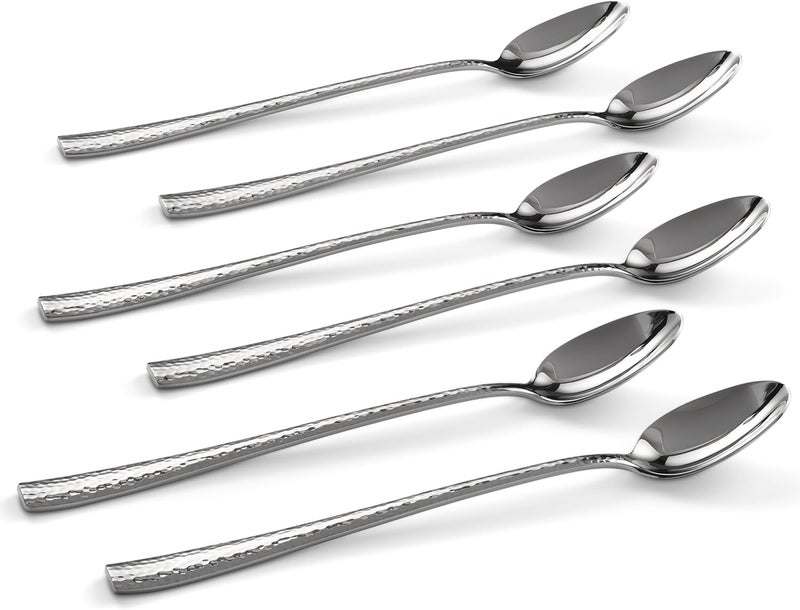 Hudson Essentials Hammered Iced Tea Spoons, 18/10 Stainless Steel Long Handle Spoons for Stirring Cocktails, Tea, Coffee, Set of 6 - Image 2